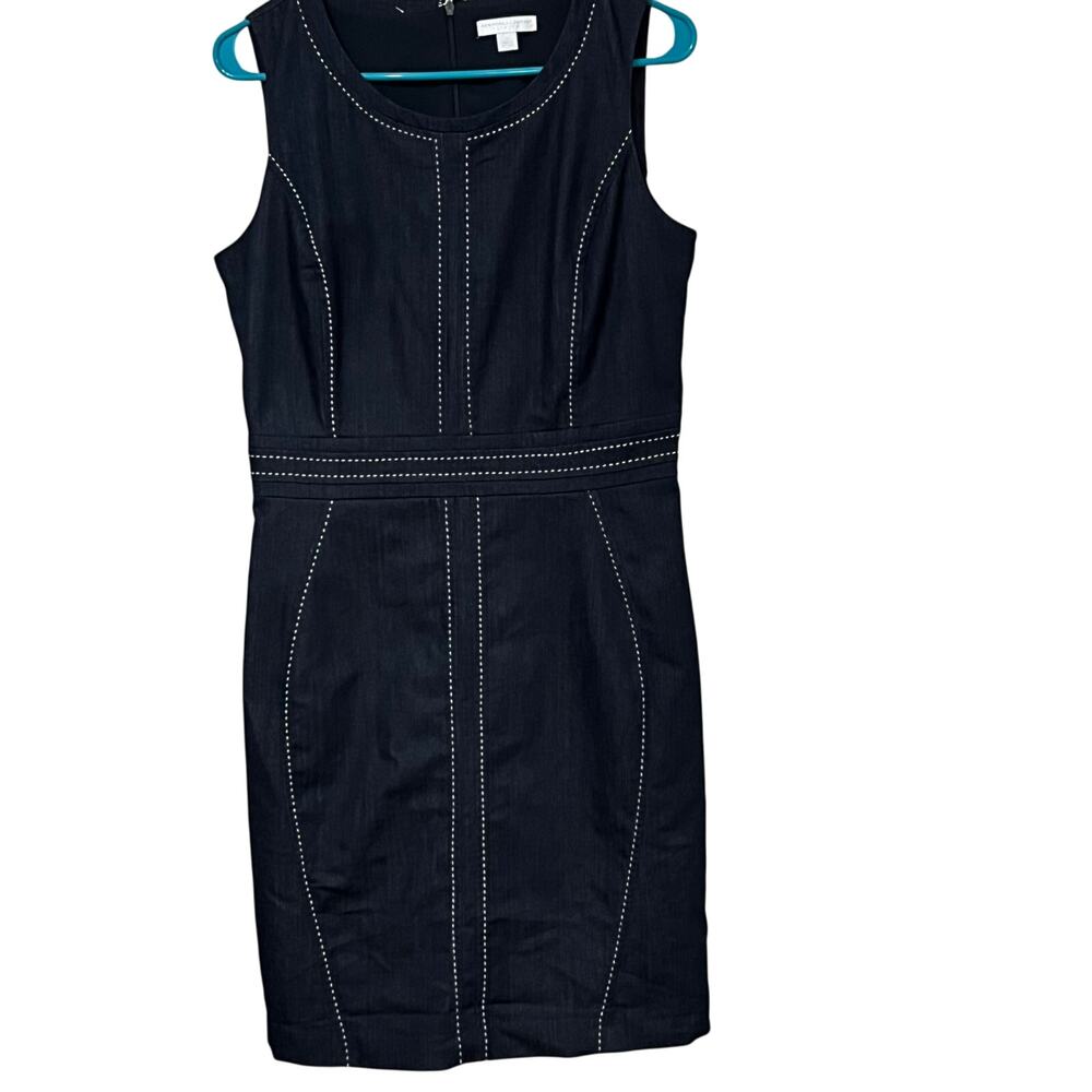 New York‎ & Company Denim Dress Sz 6 Dark Blue Lined Top Stitched Zip Career